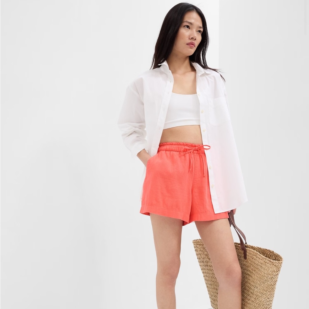 NWT 4" Mid Rise Easy Linen-Blend Pull-On Shorts Coral